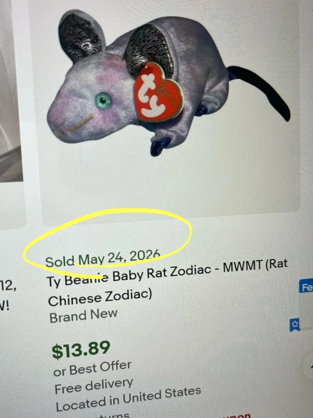 Ty Beanie Baby - RAT Zodiac
